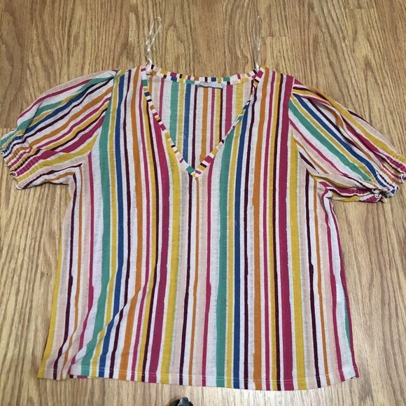 Zara Tops - zara wb collection rainbow trim sleeve semi sheer material V Neck Size Small S